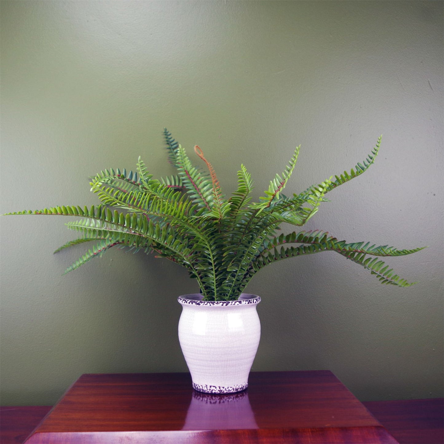 40cm Small Artificial Bushy Fern in Decorative Planter – Faux Potted Fern