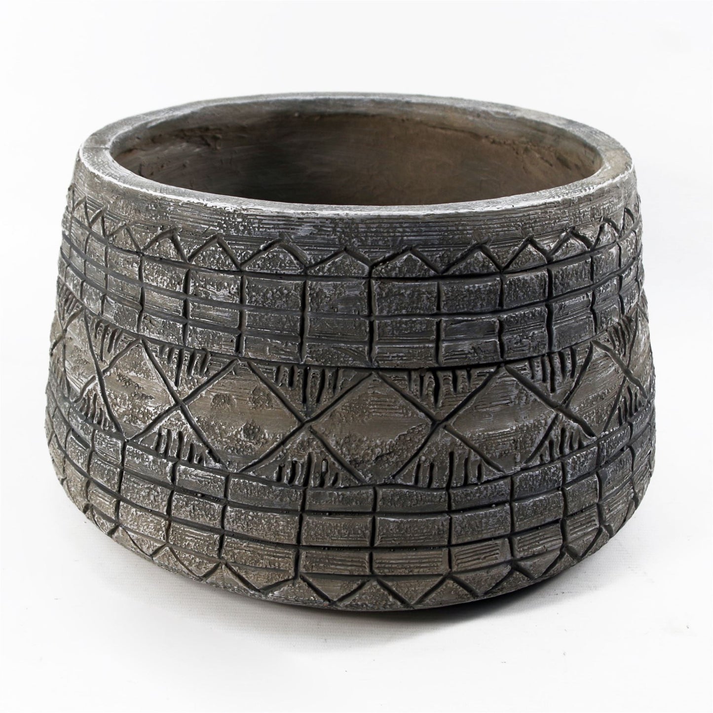 37cm x 22cm Large Grey Gliese Embossed Planter – Rustic Composite Plant Pot