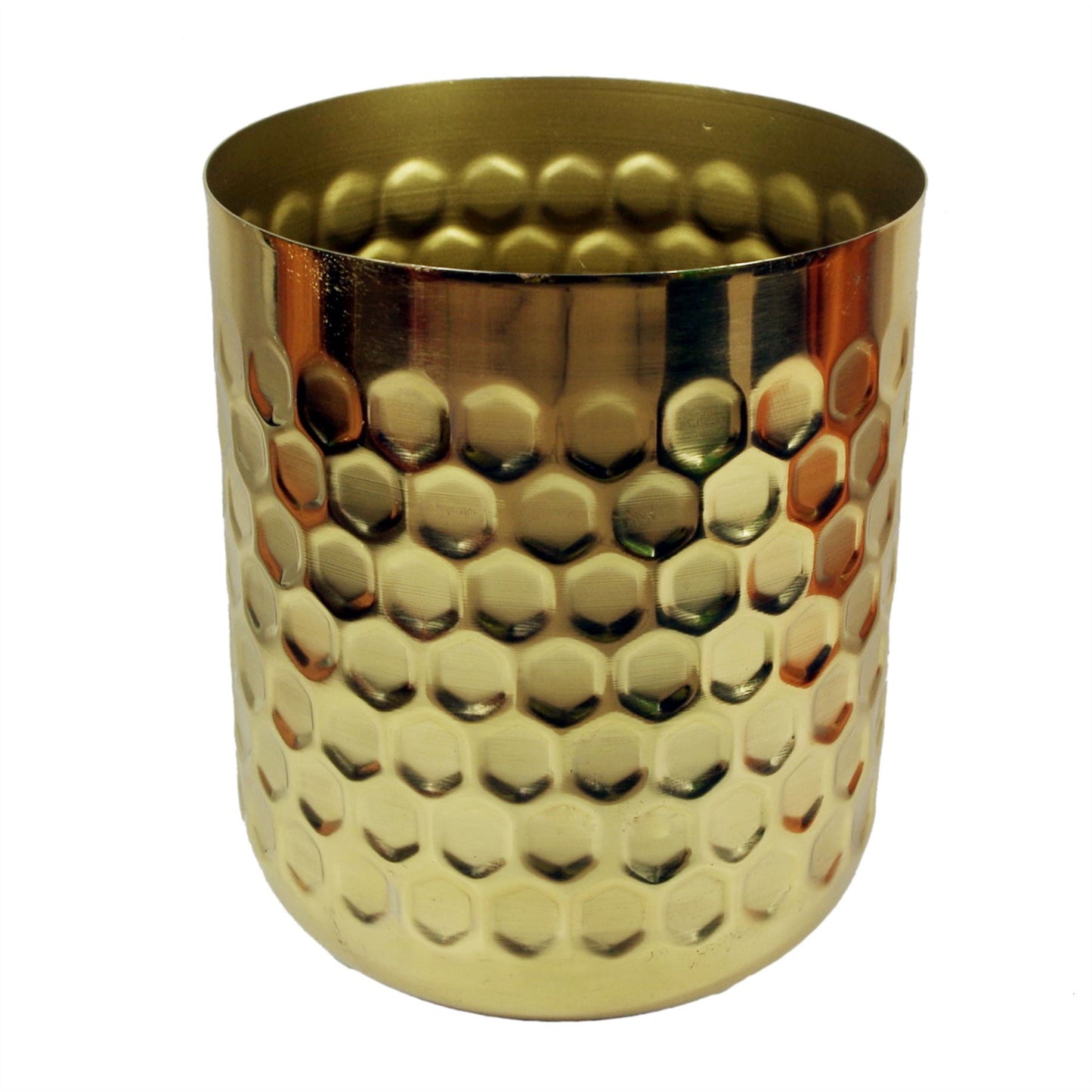 18cm x 15.5cm Small Gold Honeycomb Metal Planter – Stylish Gold Plant Pot