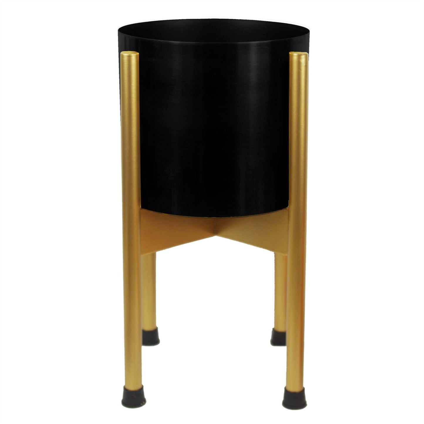38.5cm x 18cm Medium Gold Metal Plant Stand with Black Planter – Premium Indoor Display
