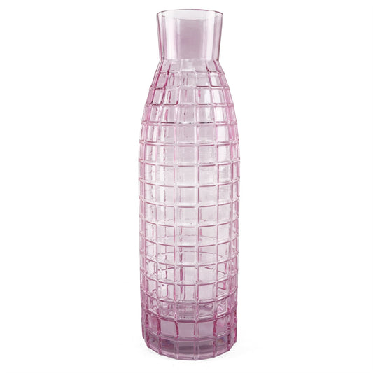 49cm Extra Large Pink Square Glass Round Vase – Tall Textured Bud Vase for Real or Artificial Flowers
