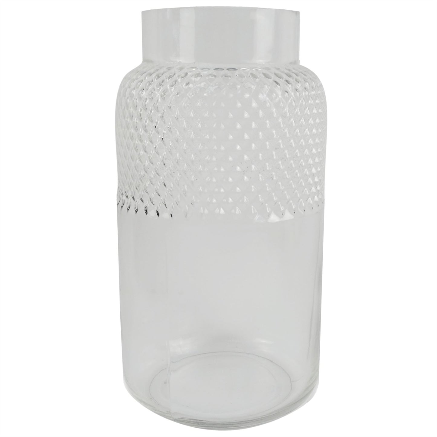 29cm Medium Clear Glass Diamond Round Vase – Textured Glass Vase for Real & Artificial Flowers
