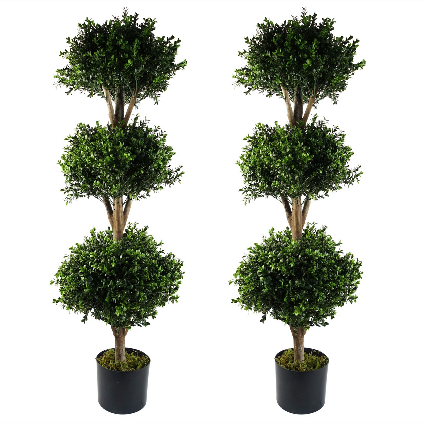 Pair of 120cm Medium Artificial Buxus Triple Ball Trees – UV Resistant Outdoor Topiary for Gardens & Entrances