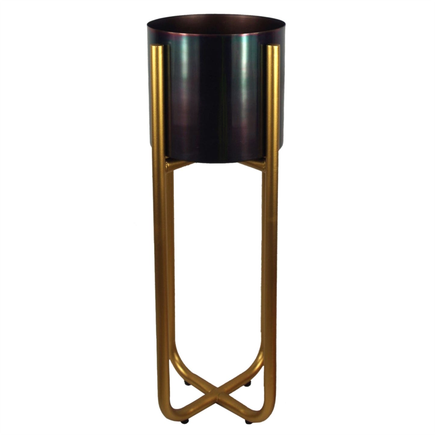 62cm x 18cm Medium Gold Metal Plant Stand with Iridescent Rainbow Finish Planter – Premium Indoor Display