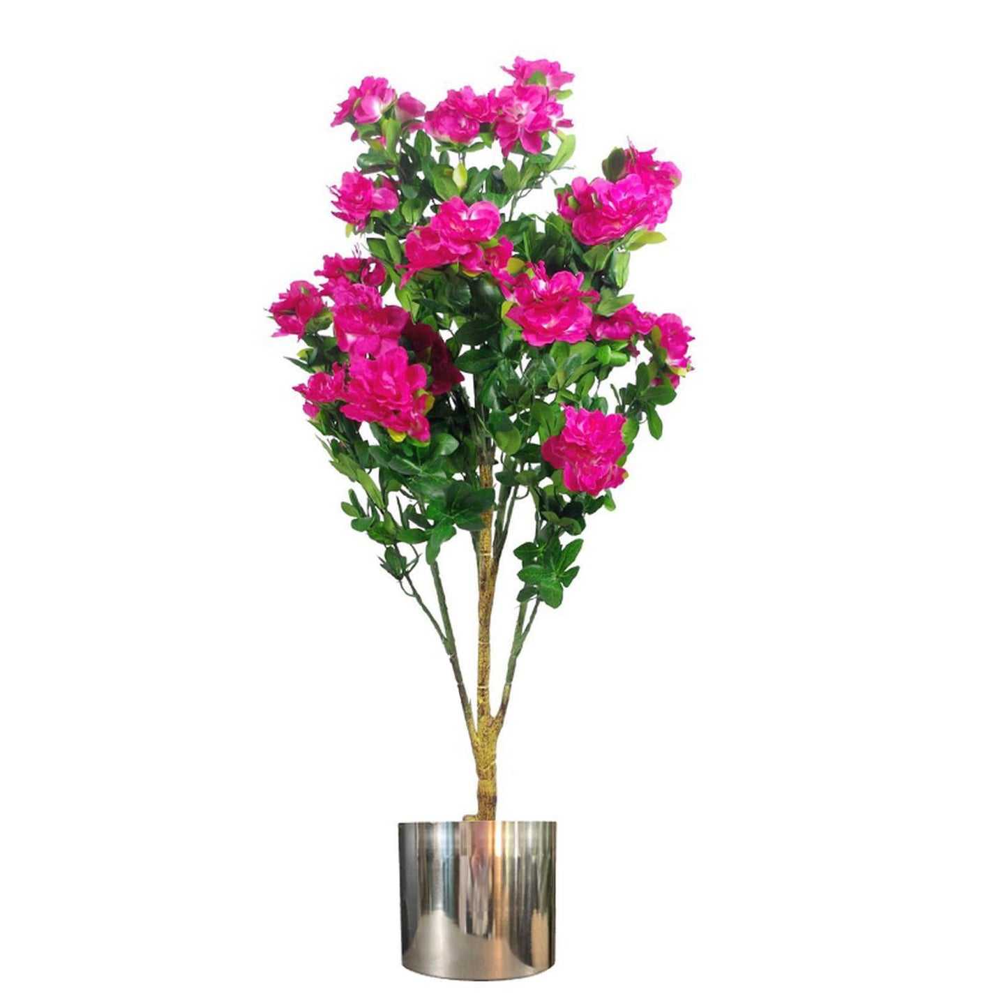 100cm Large Premium Artificial Pink Azalea Plant with Silver Planter – Realistic Silk Flowers