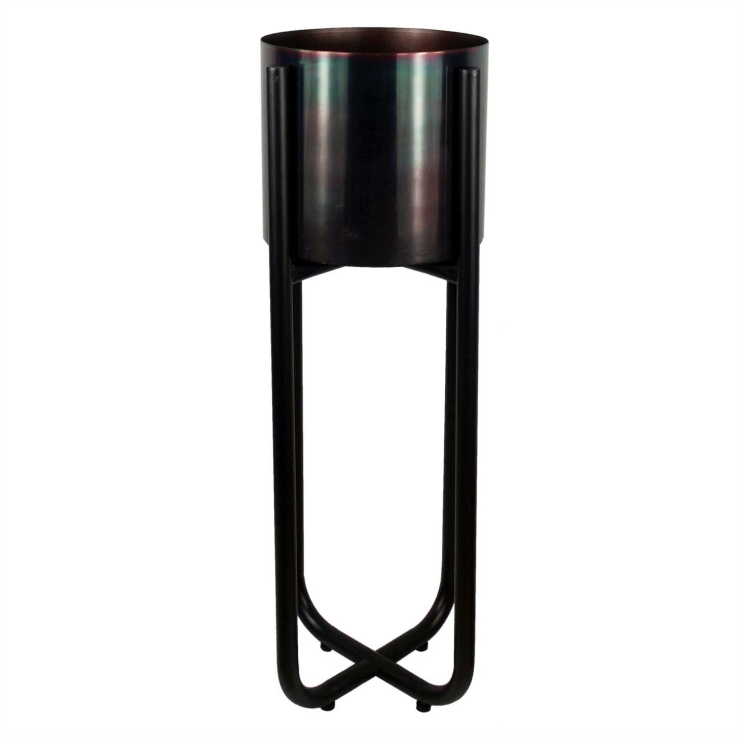62cm x 18cm Medium Black Metal Plant Stand with Iridescent Rainbow Finish Planter – Premium Indoor Display