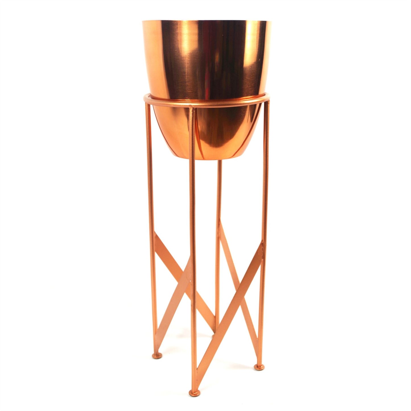 55cm x 19cm Medium Copper Metal Planter with Matching Stand – Indoor Plant Stand
