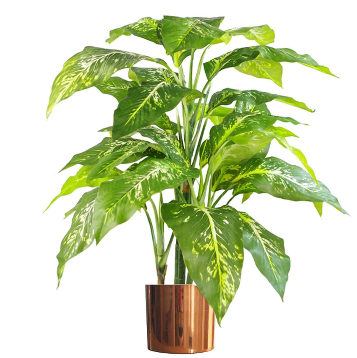 100cm Large Artificial Aglaonema Plant – Fox's Spotted Evergreen with Realistic Green Foliage and Copper Planter