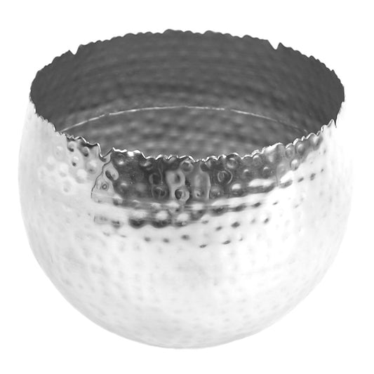22cm x 17cm Medium Hammered Silver Bowl Planter – Curved-Edge Silver Plant Pot