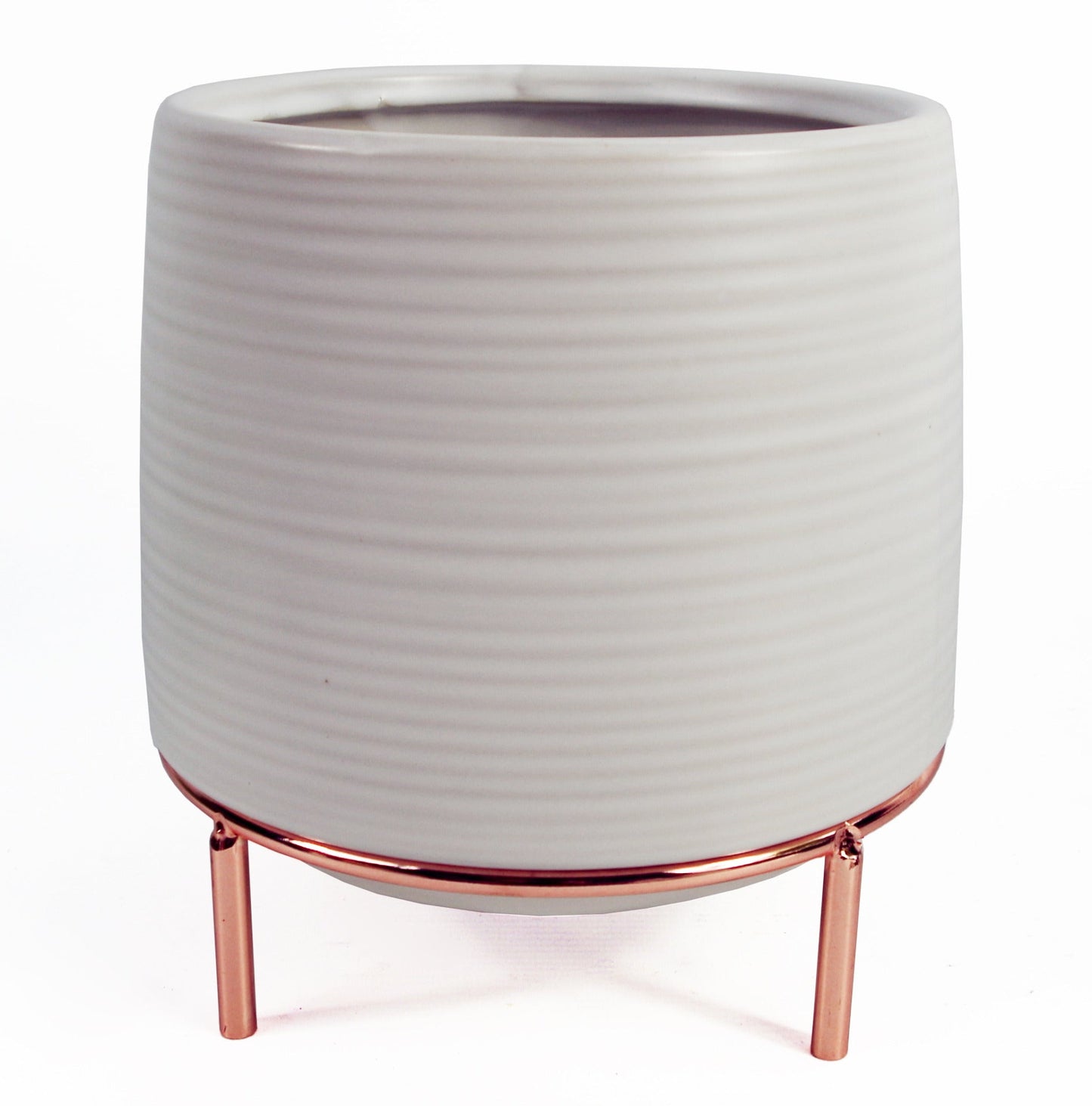 18cm x 17cm Small White Ceramic Planter with Rose Gold Metal Stand – Modern Indoor Plant Stand