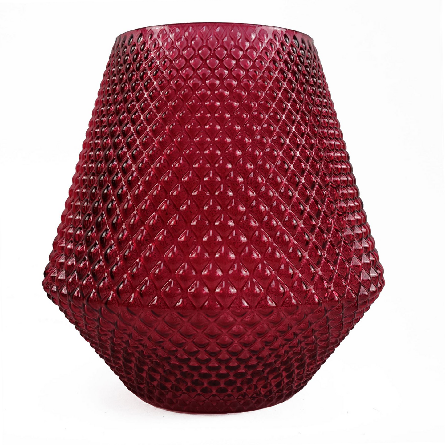 23cm Medium Diamond Embossed Pink Glass Vase – Decorative Pink Vase for Flowers