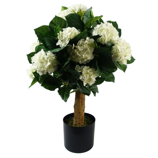 75cm Medium Premium Artificial White Hydrangea Bush – Lifelike Faux Hydrangea Plant
