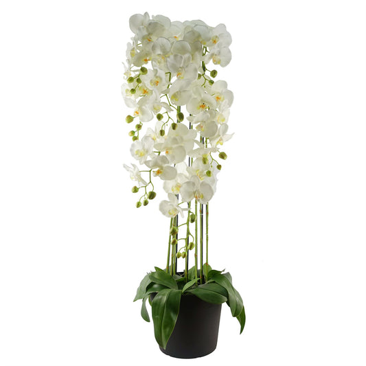 110cm Large White Artificial Orchid Plant – 41 Real Touch Blooms for Elegant Interiors