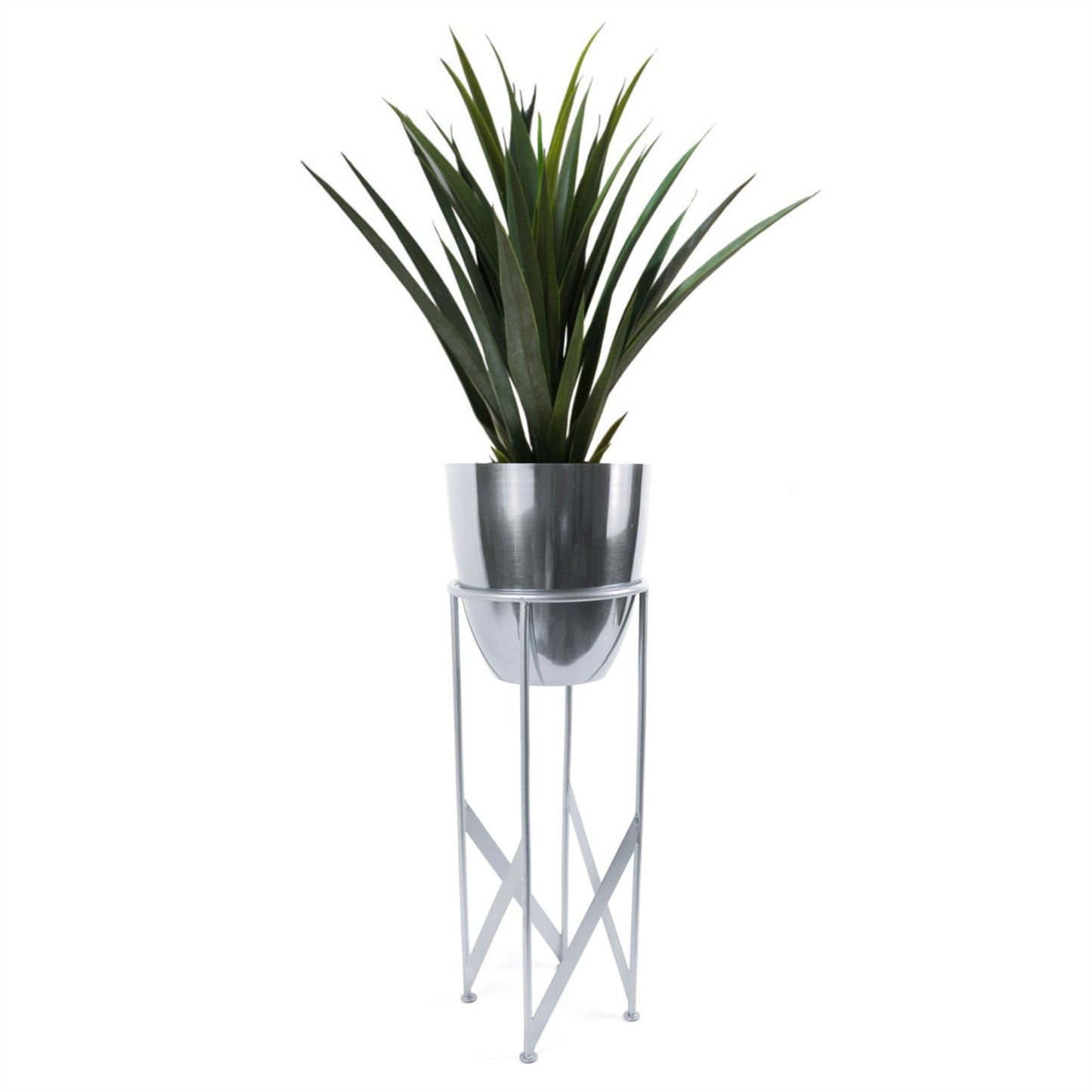60cm Medium Artificial Agave Yucca Plant with Silver Planter – Realistic Faux Desert Plant in Metal Stand