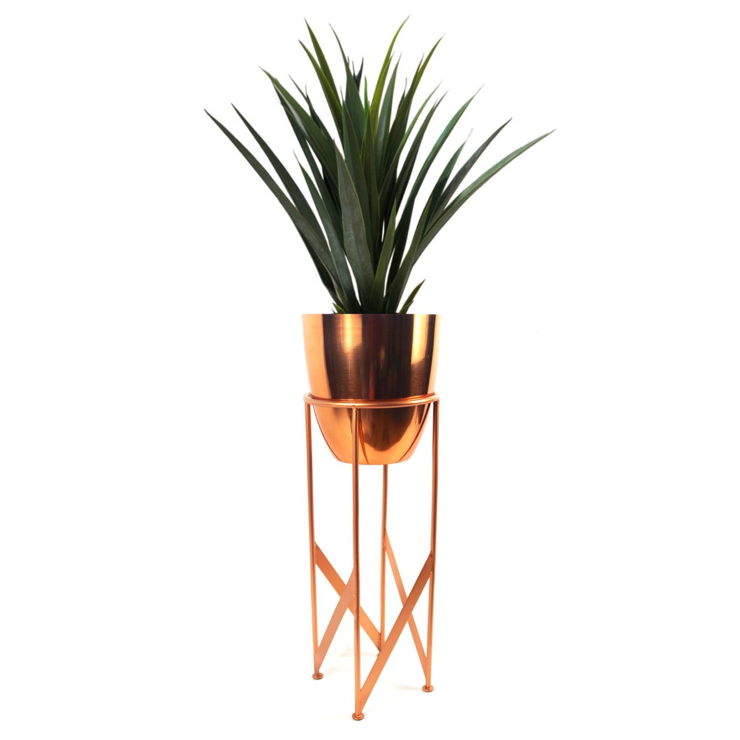 60cm Medium Artificial Agave Yucca Plant with Copper Planter – Realistic Faux Desert Plant in Metal Stand