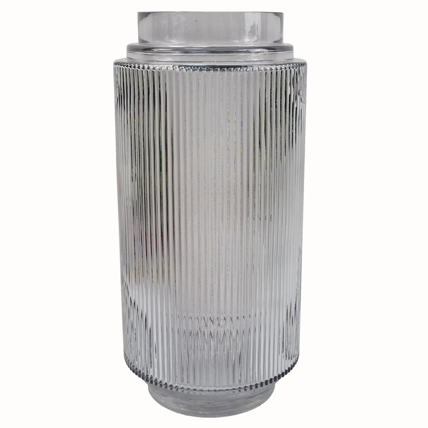 31cm Medium Clear Ridged Glass Vase – Textured Round Vase for Flowers