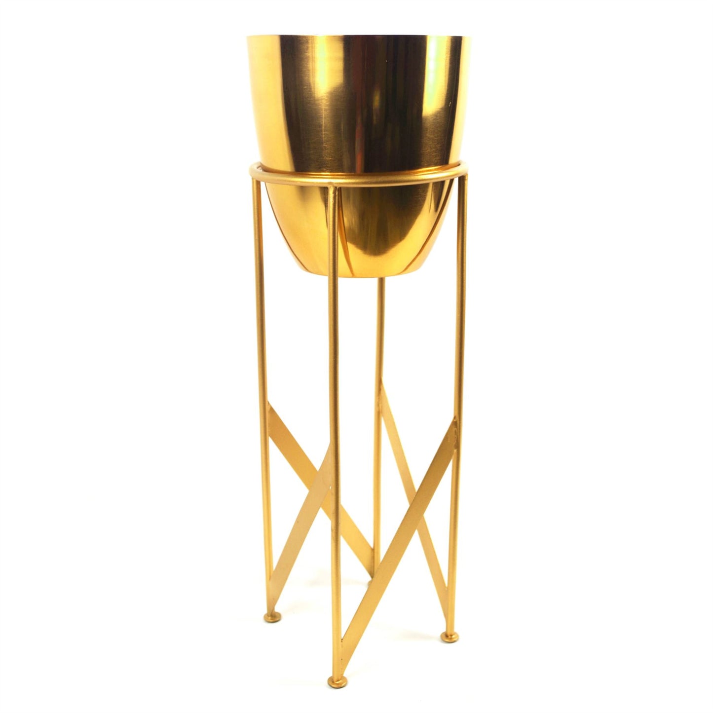 55cm x 19cm Medium Gold Metal Planter with Matching Stand – Indoor Plant Stand