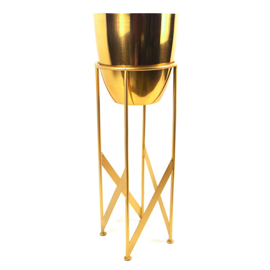 55cm x 19cm Medium Gold Metal Planter with Matching Stand – Indoor Plant Stand
