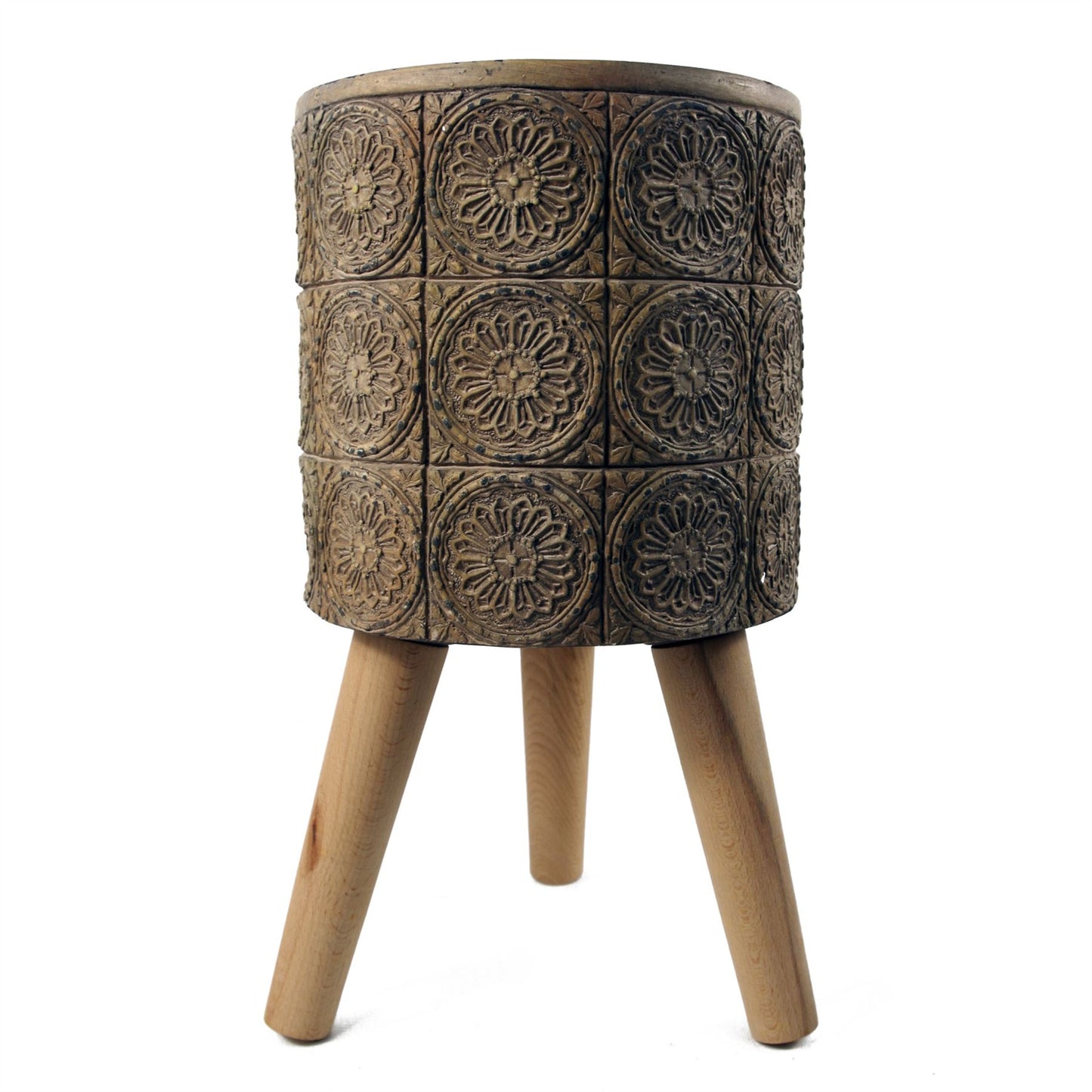 40cm x 21.5cm Large Zandi Flowers Composite Planter with Wooden Legs – Indoor Plant Stand