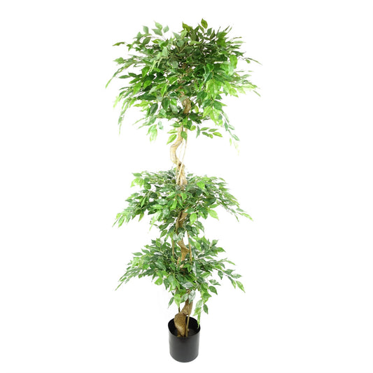 180cm Large Artificial Ficus Tree – Twisted Trunk Fruticosa Style 3 Tier Design with 1,984 Leaves