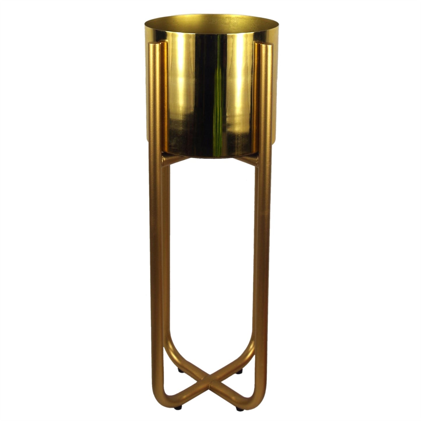 62cm x 18cm Medium Gold Metal Planter with Matching Stand – Premium Indoor Plant Stand