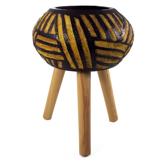 45cm x 34cm Large Bali Oval Composite Planter with Wooden Legs – Indoor Plant Stand