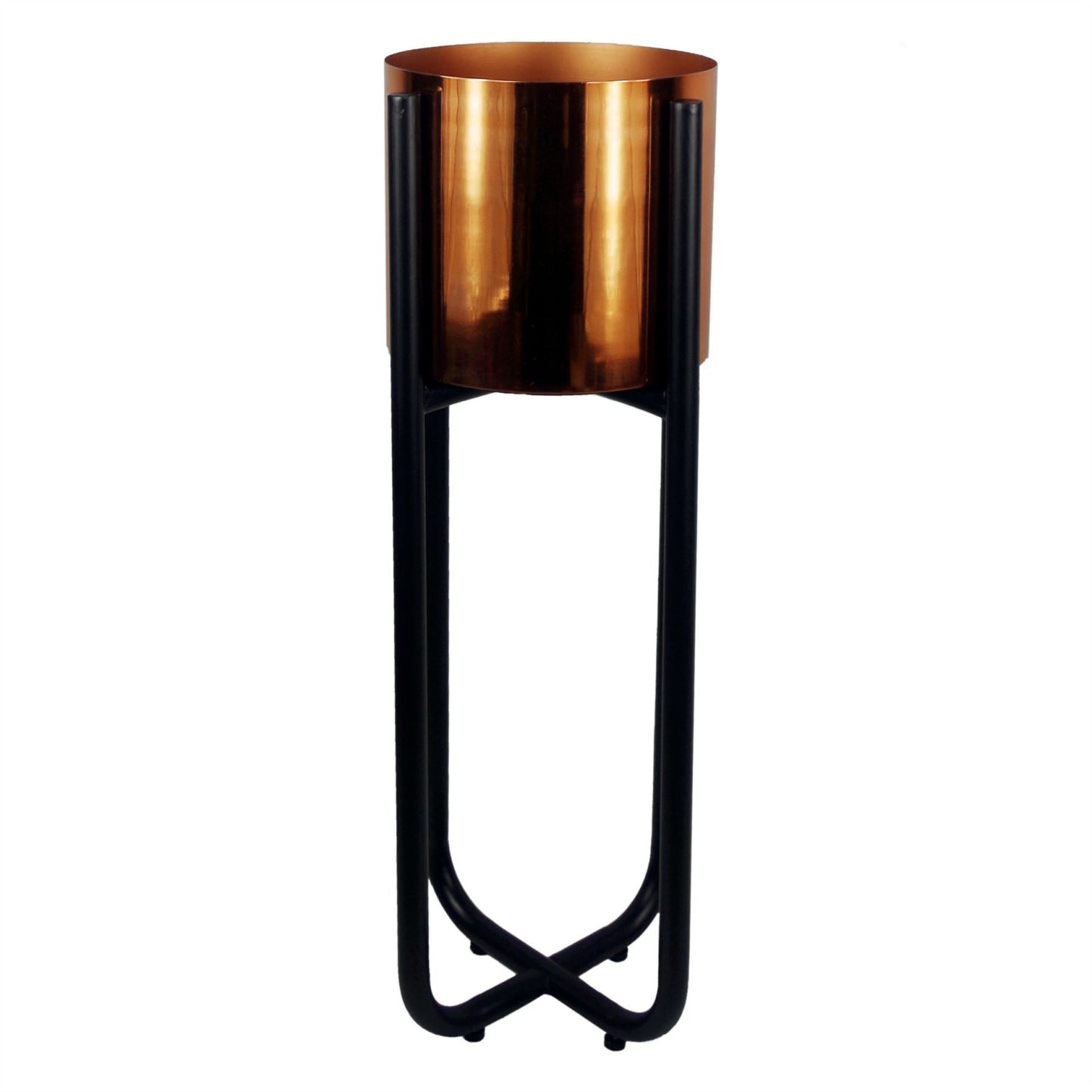 62cm x 18cm Medium Black Metal Plant Stand with Copper Planter – Premium Indoor Display