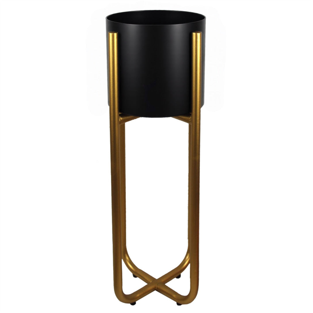 62cm x 18cm Medium Gold Metal Plant Stand with Black Planter – Premium Indoor Display