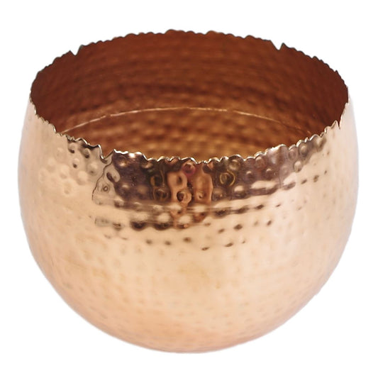 22cm x 17cm Medium Hammered Copper Bowl Planter – Curved-Edge Copper Plant Pot