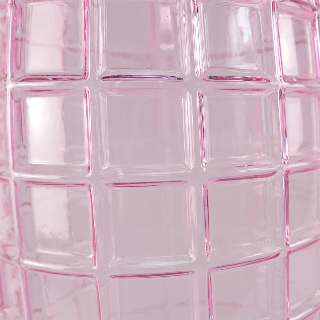 49cm Extra Large Pink Square Glass Round Vase – Tall Textured Bud Vase for Real or Artificial Flowers