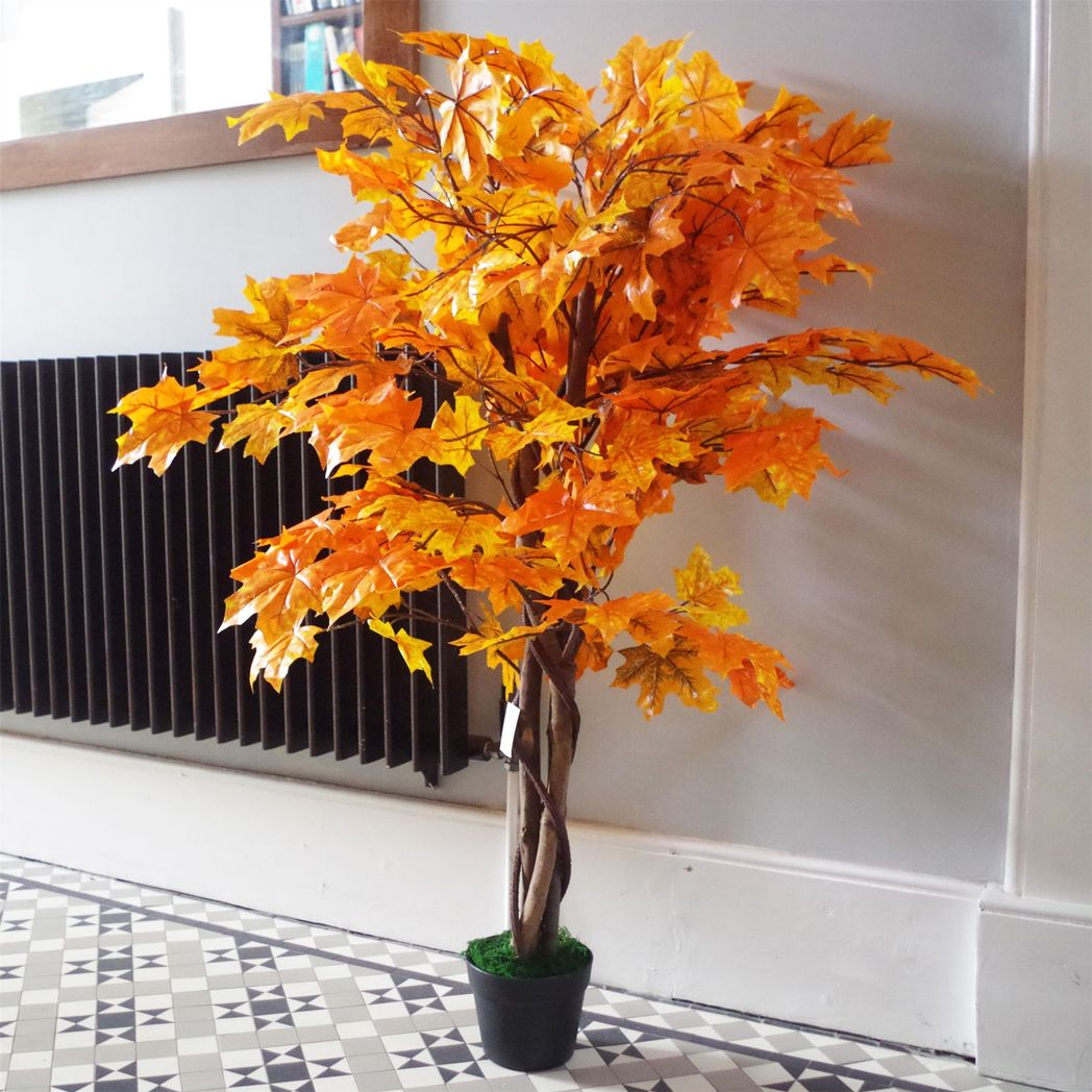 125cm Medium Artificial Acer Tree – Realistic Orange Maple Tree with Faux Autumn Leaves