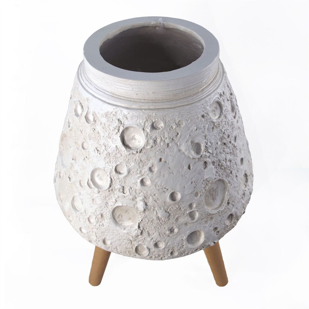 62cm x 40cm Large Lunar White Composite Planter with Wooden Legs – Indoor Plant Stand