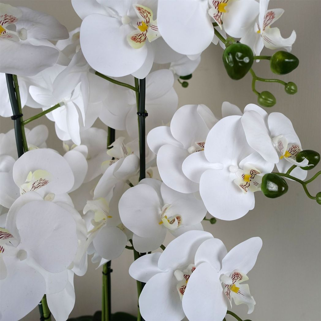 60cm Medium White Artificial Orchid in Marble Effect Ceramic Planter – Elegant Realistic Display