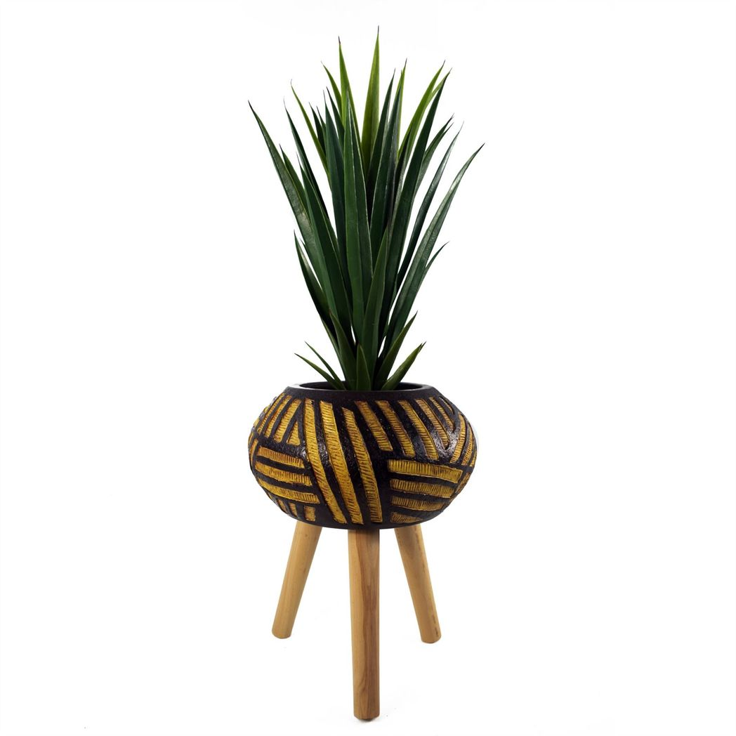 45cm x 34cm Large Bali Oval Composite Planter with Wooden Legs – Indoor Plant Stand