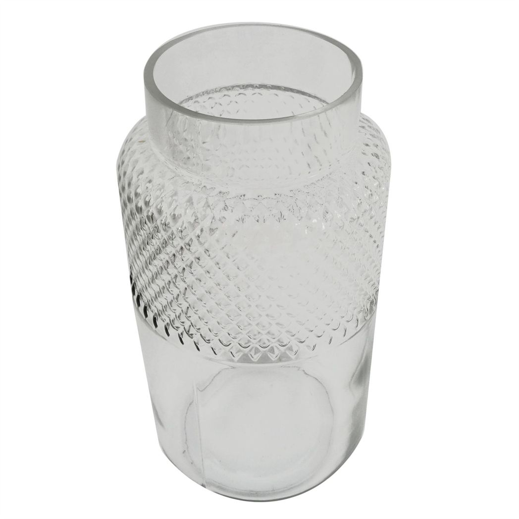 29cm Medium Clear Glass Diamond Round Vase – Textured Glass Vase for Real & Artificial Flowers