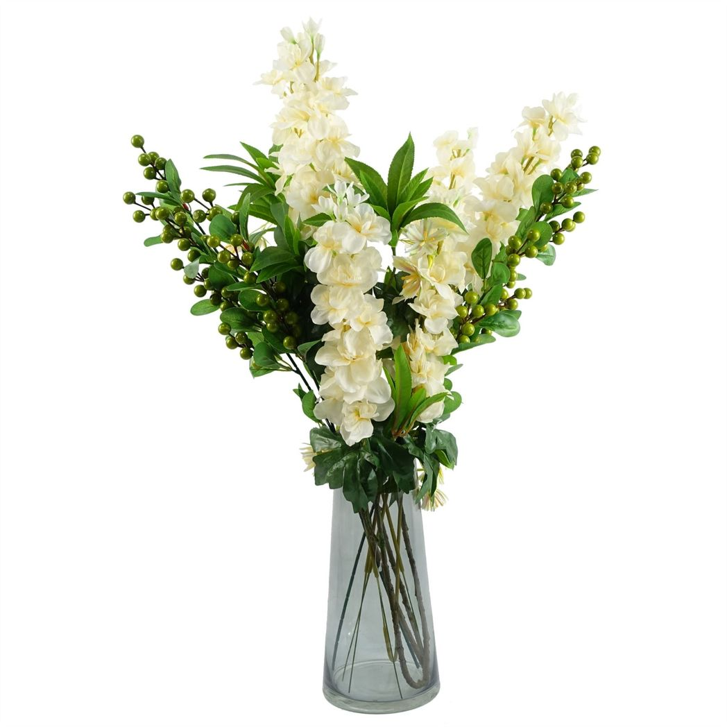 6 x 75cm Medium Cream Artificial Delphinium Stems – Silk Flower Set