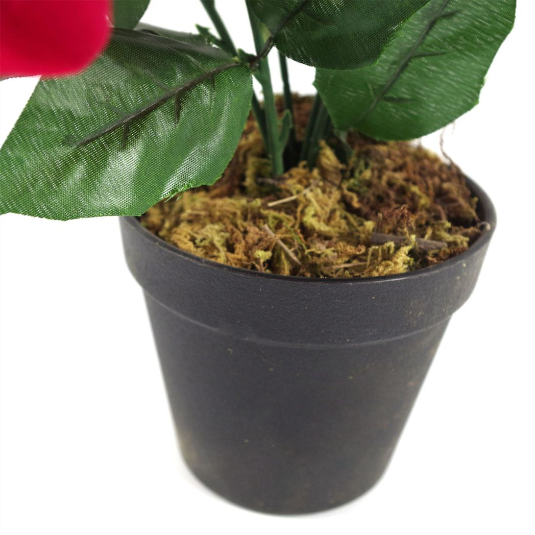 40cm Small Artificial Red Poinsettia in Medium Copper Curved-Edge Metal Planter – Faux Christmas Flower