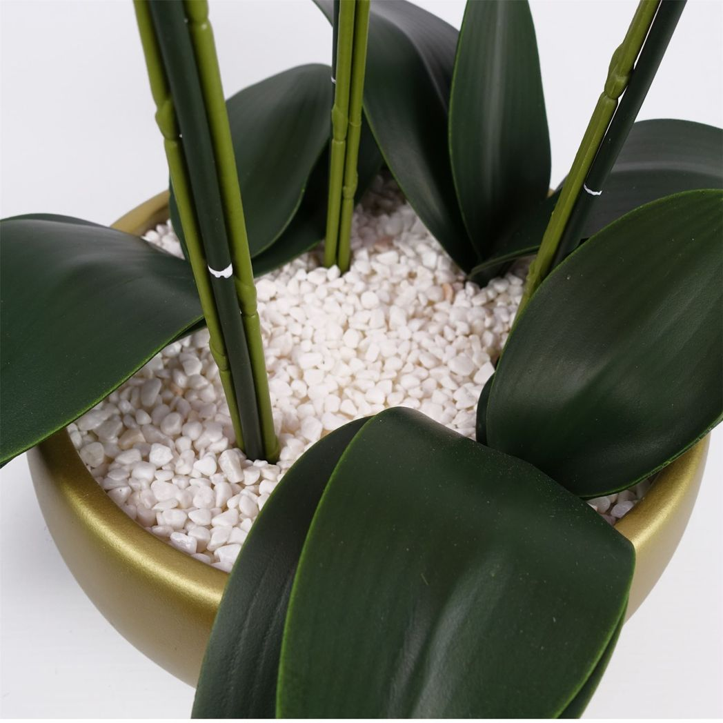 60cm Medium Pink Artificial Orchid in Gold Ceramic Planter – Realistic & Elegant Floral Display
