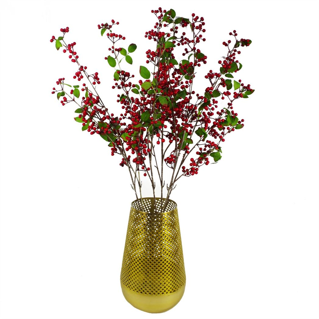 6 x 80cm Medium Artificial Red Christmas Berry Sprays – Realistic Faux Berry Stems
