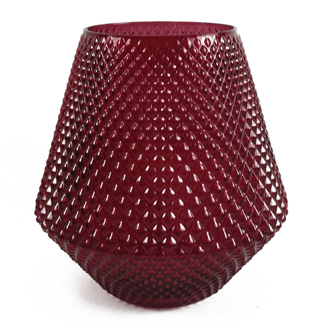 23cm Medium Diamond Embossed Pink Glass Vase – Decorative Pink Vase for Flowers