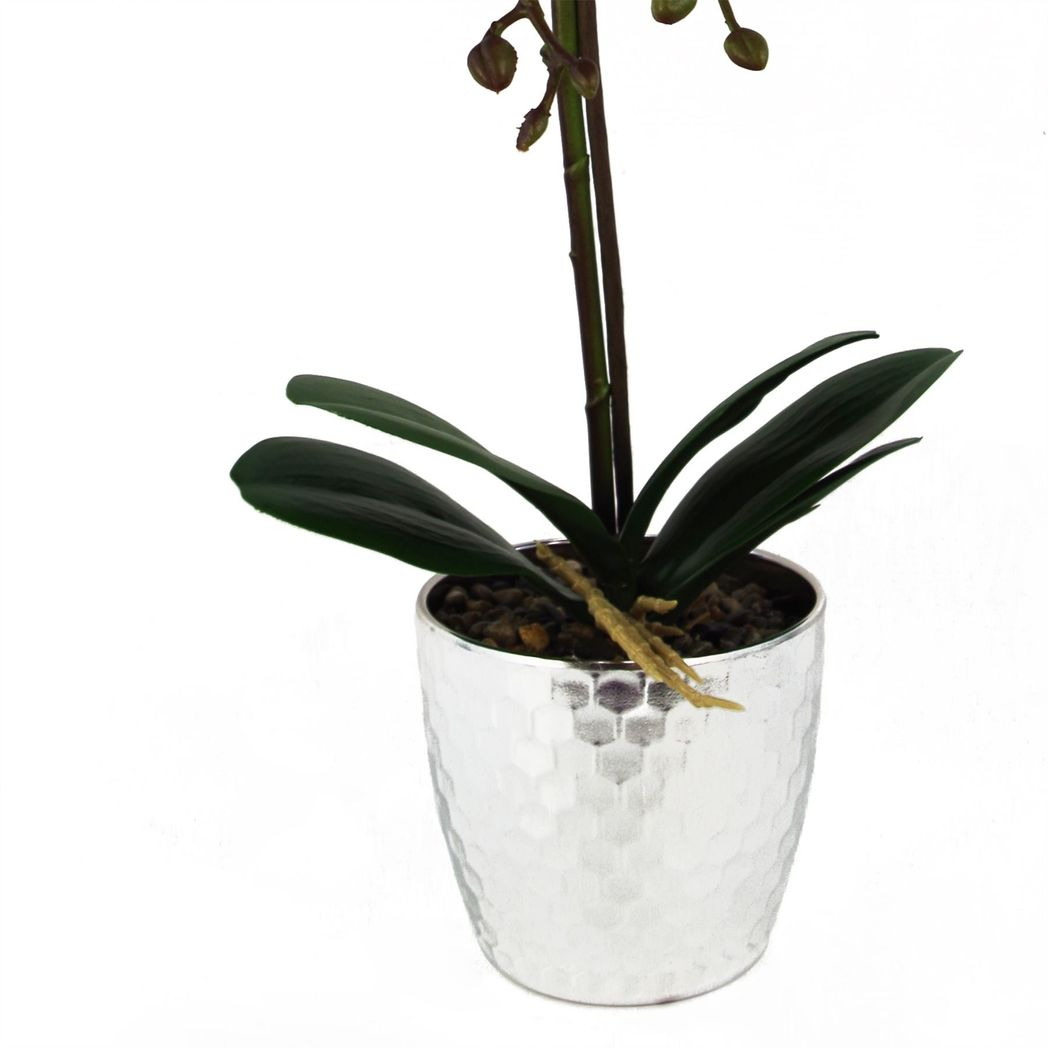50cm Small Dark Pink Artificial Orchid in Silver Pot - Faux Phalaenopsis Orchid Plant