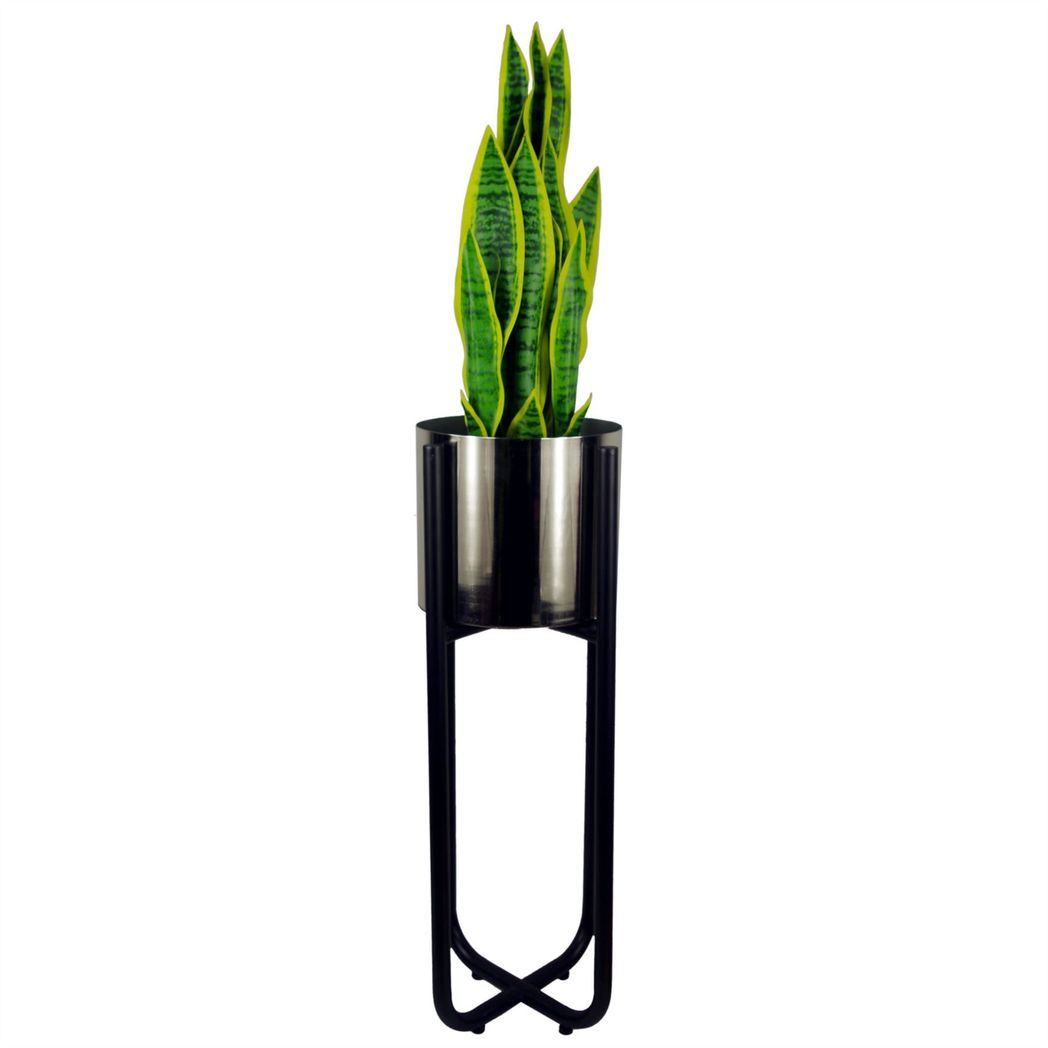 62cm x 18cm Medium Black Metal Plant Stand with Silver Planter – Premium Indoor Display