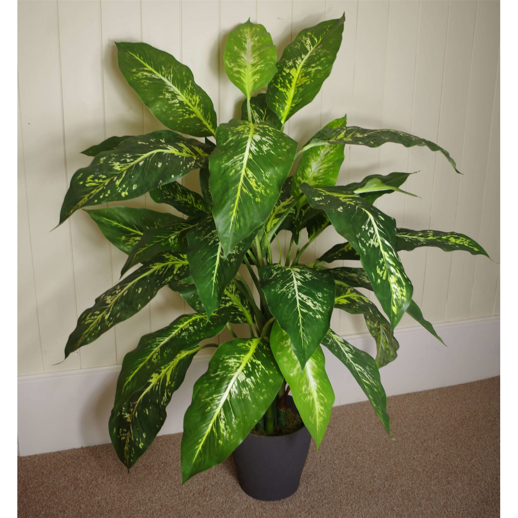 100cm Large Artificial Aglaonema Plant – Fox's Spotted Evergreen with Realistic Green Foliage and Copper Planter