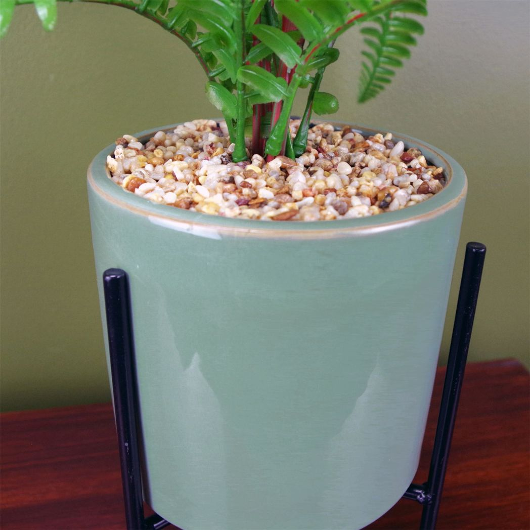 40cm Small Artificial Fern with Ceramic Planter & Stand – Faux Fern Display Plant