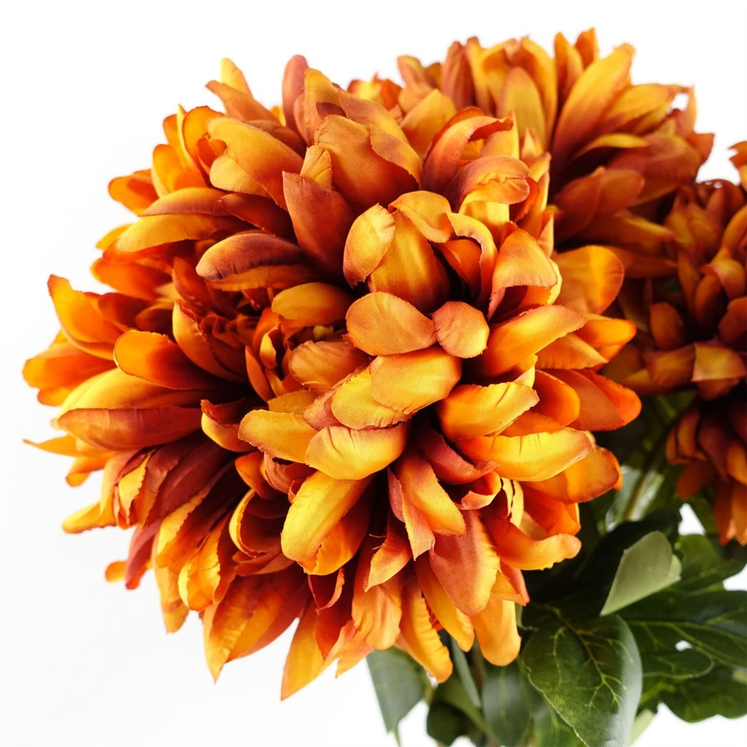 6 x 75cm Medium Artificial Orange Chrysanthemum Stems – Realistic Reflex Flower Set
