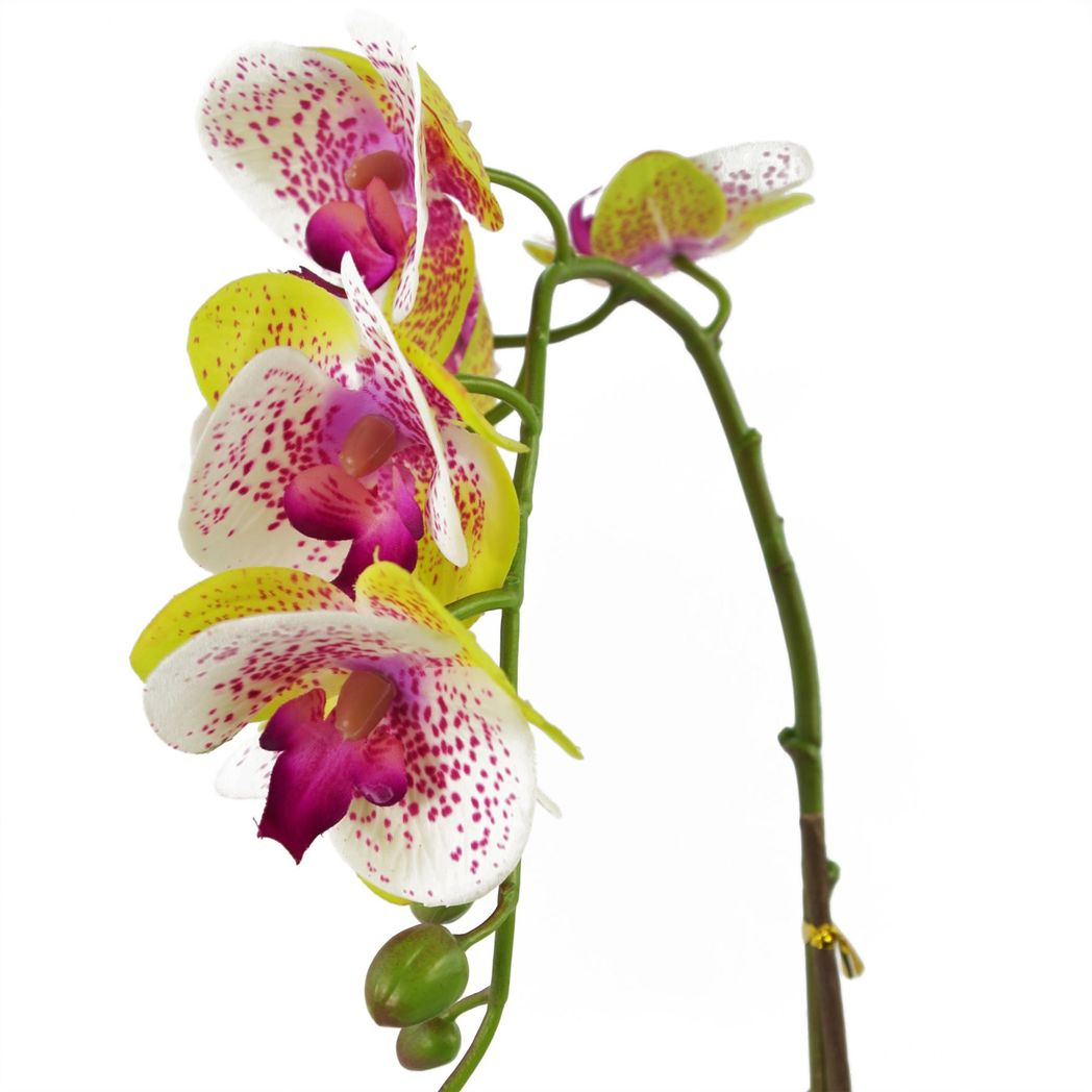 46cm Small Harlequin Pink Artificial Orchid in Silver Pot – Faux Orchid Plant
