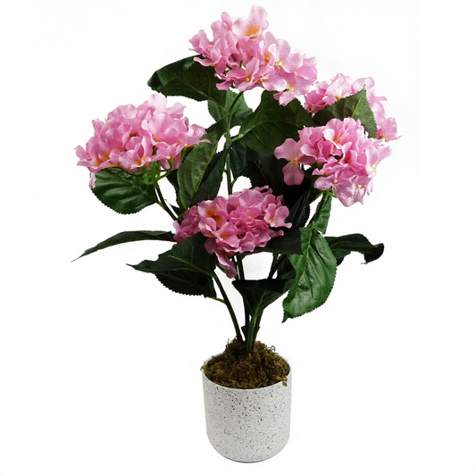 55cm Small Artificial Pink Hydrangea Plant – Lifelike Faux Hydrangea with Decorative Planter
