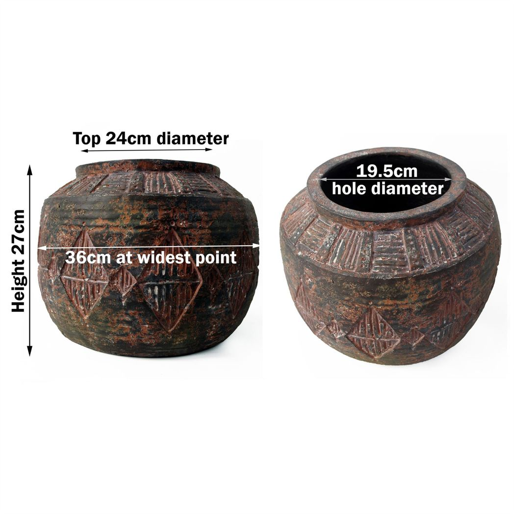 36cm x 27cm Large Aztec Diamond Planter – Textured Composite Plant Pot