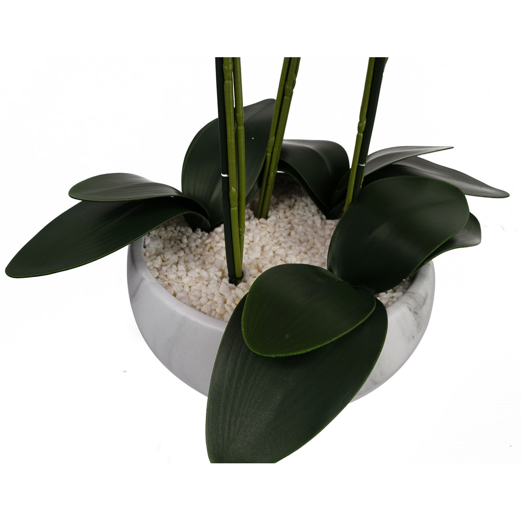60cm Medium White Artificial Orchid in Marble Effect Ceramic Planter – Elegant Realistic Display