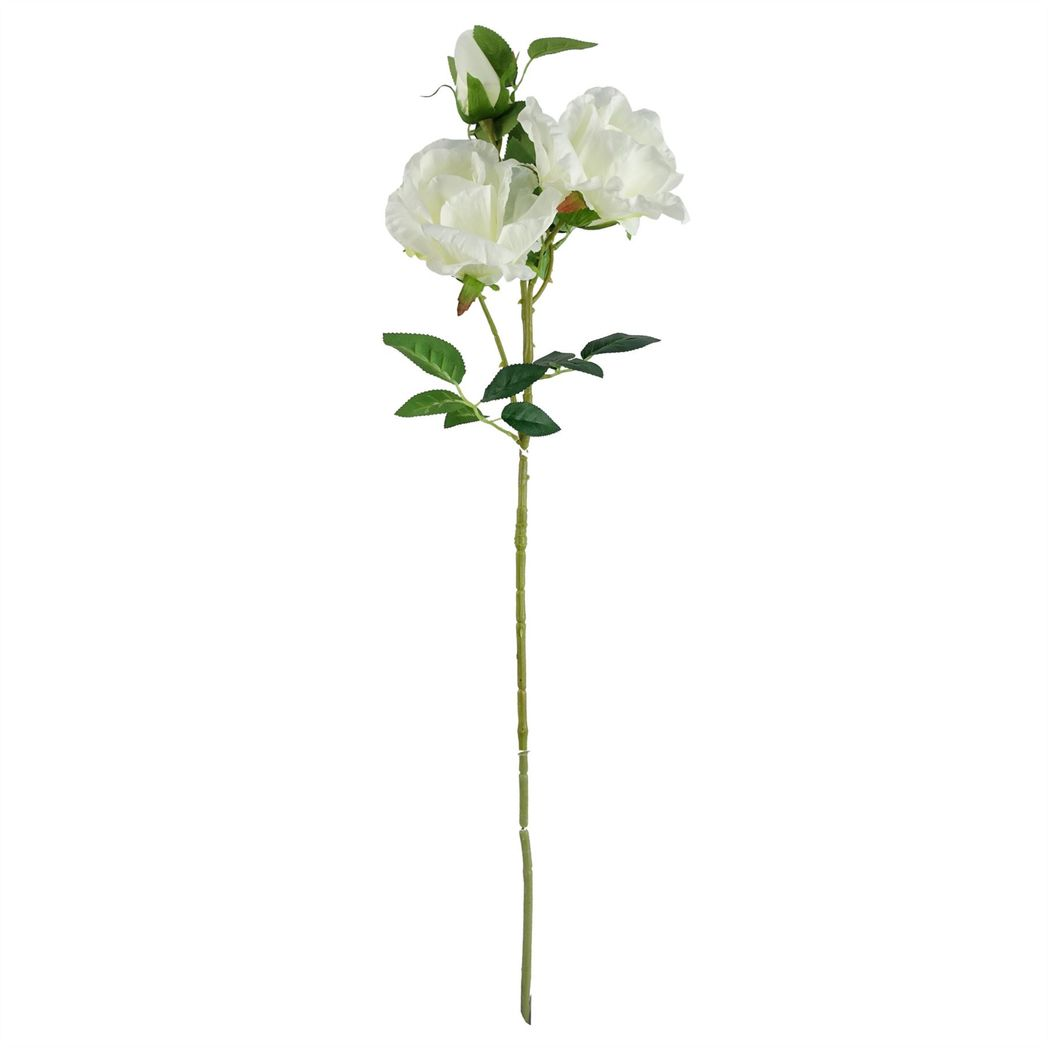 6 x 80cm Medium White Artificial Rose Stems – Realistic Faux Roses with 18 Flowers